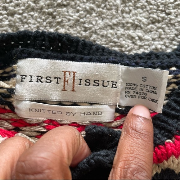 First Issue Hand Knit Cardigan Sweater Small Nordic Fair Isle Grandma Sweater - Picture 4 of 6